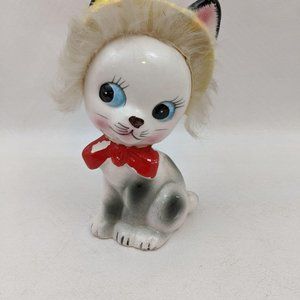 Vintage Cat Figurine Real Fur 5.5″  Hat